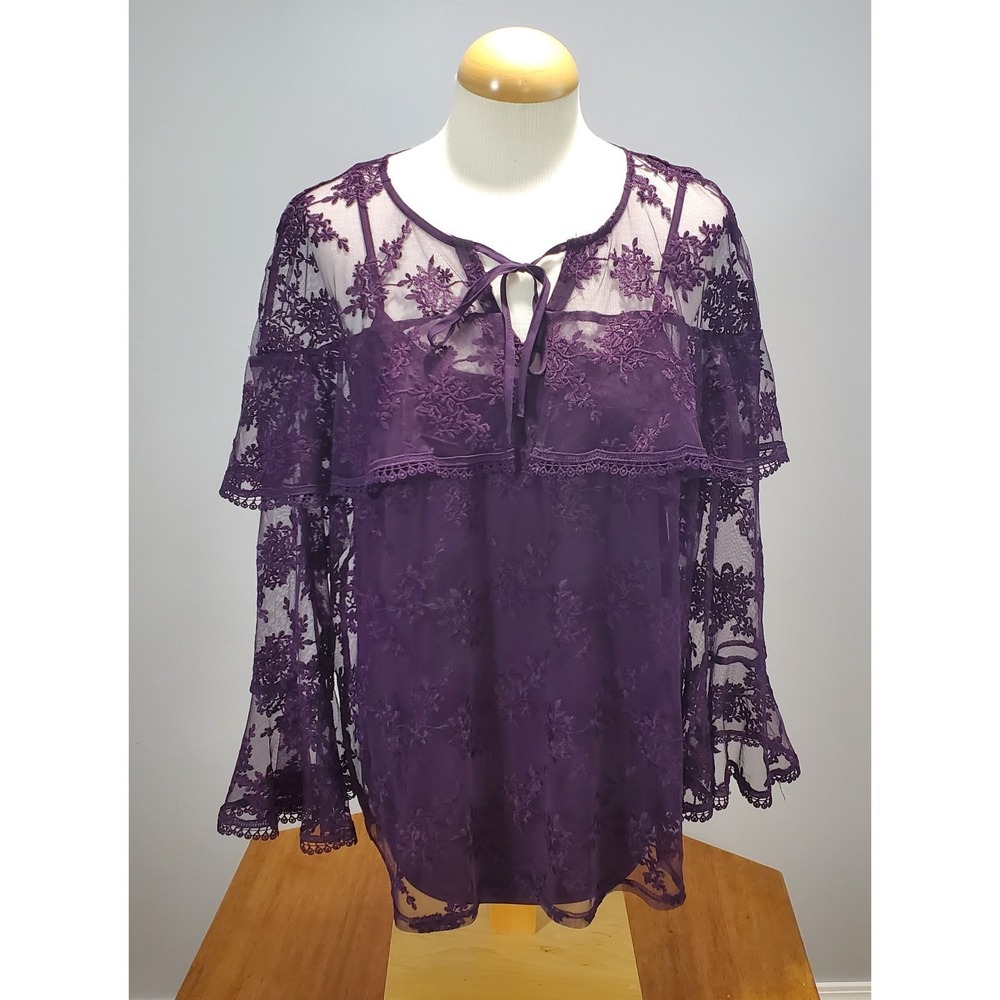 Cato Top Set Womens XL Purple Cami & Ruffled Lace Blouse Romantic Whymsigoth